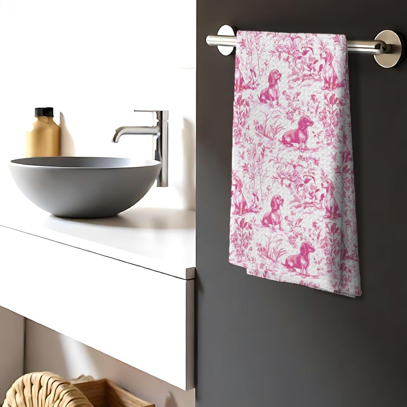 Nipil Pink Chinoiserie Golden Retriever Kitchen Towels, Pink Floral Golden Retriever Decorative Dish Tea Towels, Grandmillennial Botanical Dog Hand Towels for Kitchen Bathroom, 16x24 Inch - Image 3